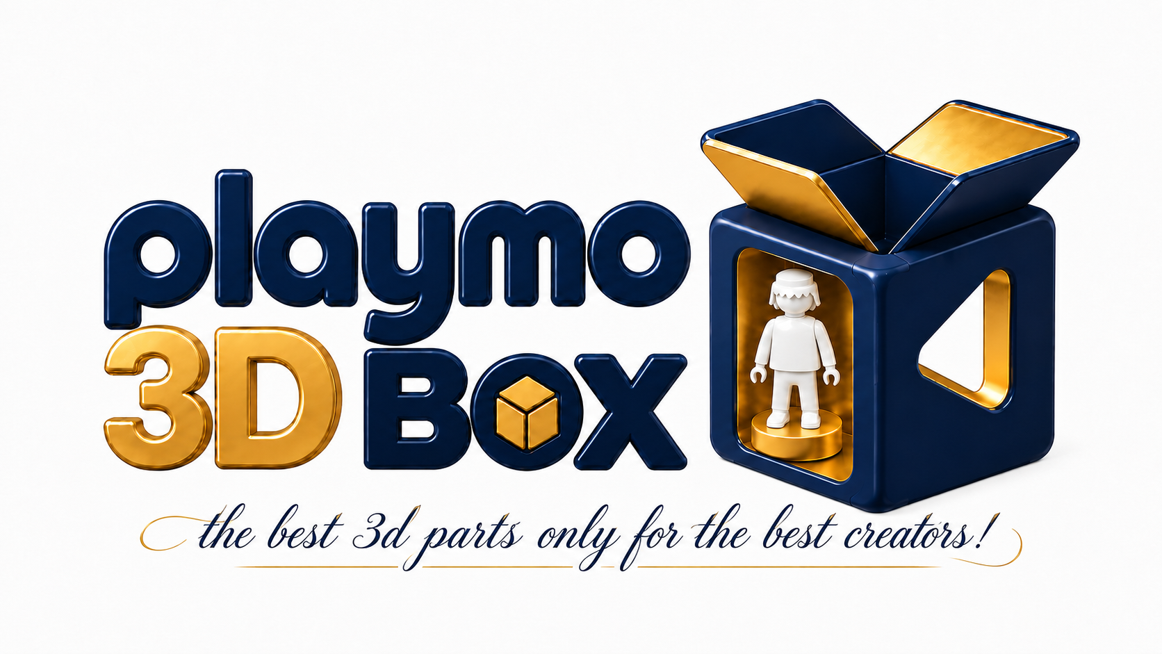 Το κεντρικό λογότυπο playmo 3D Box σε navy μπλε, χρυσό και λευκό.